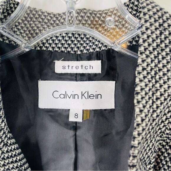 Calvin Klein black white check button preppy office academia office blazer 8 - Picture 5 of 7